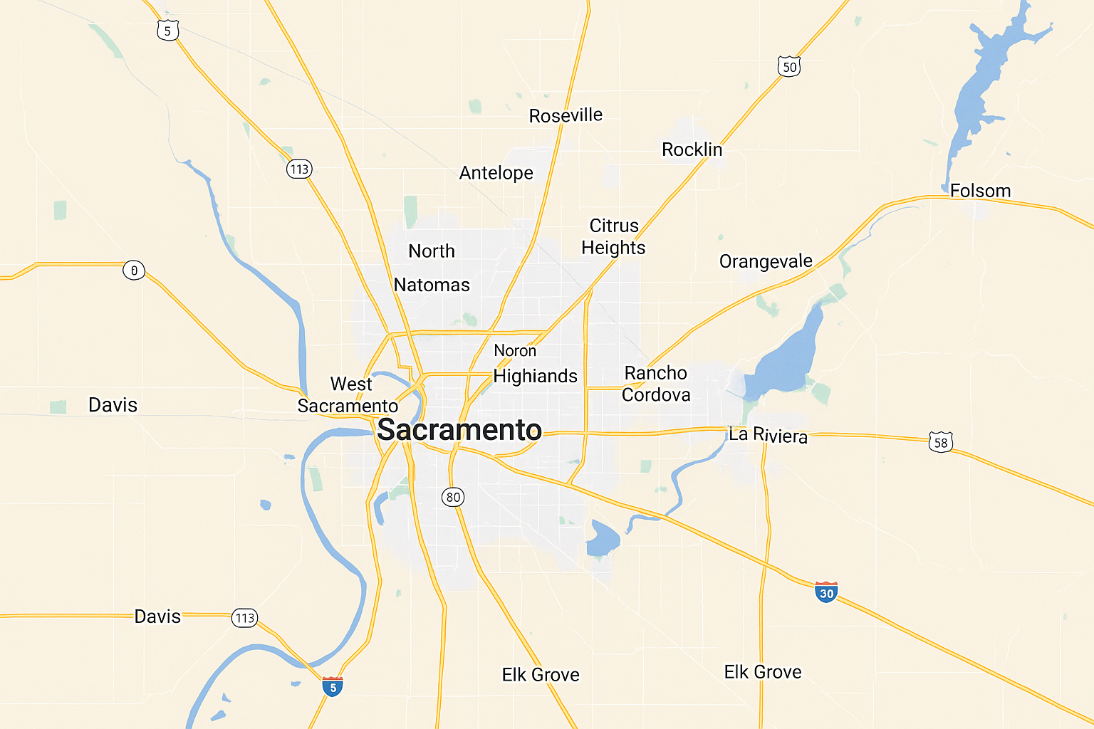 Map of the Greater Sacramento Area